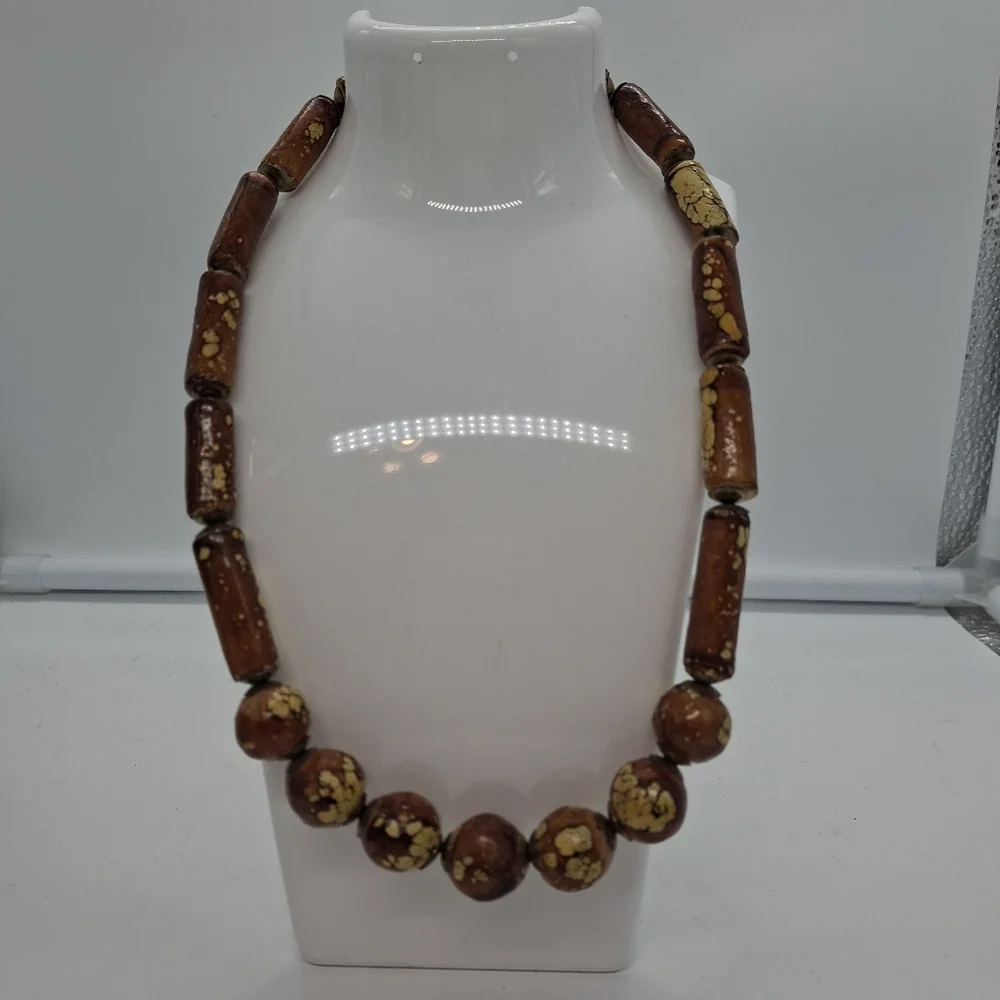 Wooden Brown Boho Bead Necklace - Picture 4 of 6